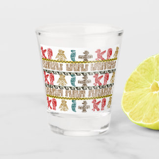 Farbenfrohe Azteken Kunst & Symbole Schnapsglas