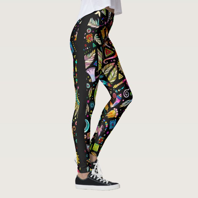 Farbenfrohe Aztekensymbole Nahtloses Muster Leggings (Rechts)