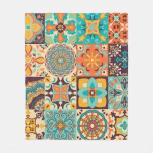 Farbenfrohe Azulejos Traditionelle Fliesenset Fleecedecke