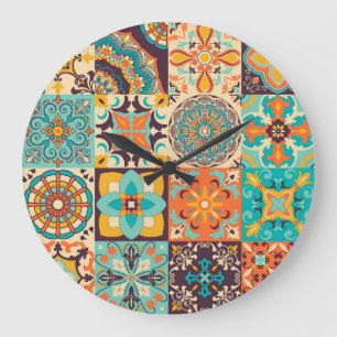 Farbenfrohe Azulejos Traditionelle Fliesenset Große Wanduhr