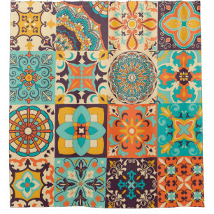Farbenfrohe Azulejos Traditionelles Tiles-Set Duschvorhang