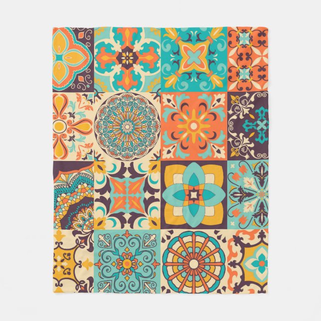 Farbenfrohe Azulejos Traditionelles Tiles-Set Fleecedecke (Vorderseite)