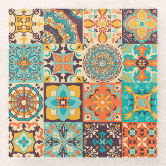Farbenfrohe Azulejos Traditionelles Tiles-Set Glasuntersetzer
