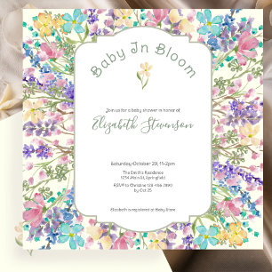 Farbenfrohe Baby In Bloom Florale Babyparty  Einladung