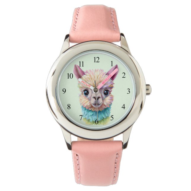 Farbenfrohe Baby Lama Armbanduhr (Vorderseite)
