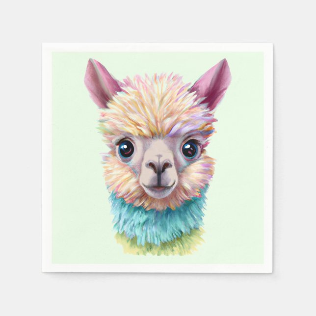 Farbenfrohe Baby Lama Serviette (Vorderseite)