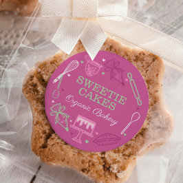 Farbenfrohe Backwaren & Kochen Utensirosa & Grün Runder Aufkleber