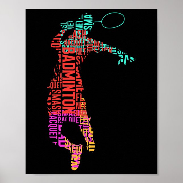 Farbenfrohe Badminton Player Shuttle Racket Badmin Poster (Vorne)