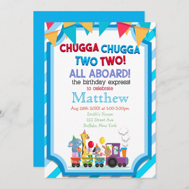 Farbenfrohe Bahn 2. Geburtstag Party (Vorne/Hinten)