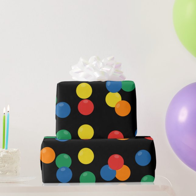 Farbenfrohe Ball Black Pattern Geschenkpapier (Partygeschenke)