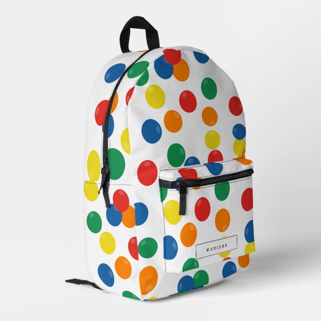 Farbenfrohe Ball-Muster Personalisiert Name School Bedruckter Rucksack (Rückseitige Ecke links)