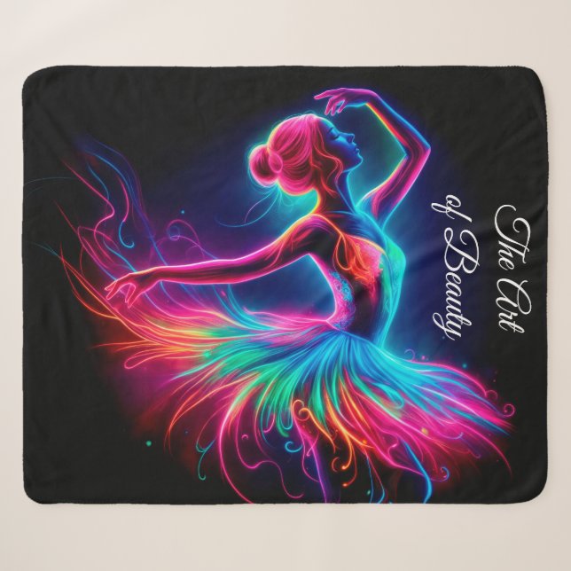 Farbenfrohe Ballerina Neon Art bohemian schöne Tän Sherpadecke (Vorderseite (Horizontal))