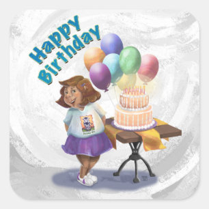 Farbenfrohe Ballon Birthday Girl Quadratischer Aufkleber