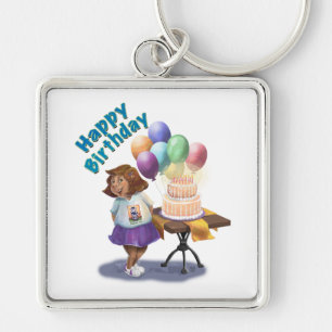 Farbenfrohe Ballon Birthday Girl Schlüsselanhänger