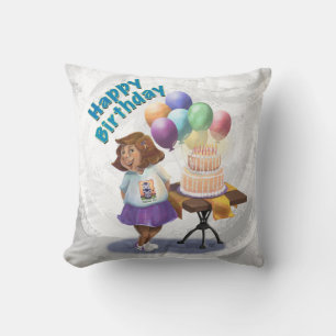 Farbenfrohe Ballon Geburtstagsmädchen und Kuchen Kissen