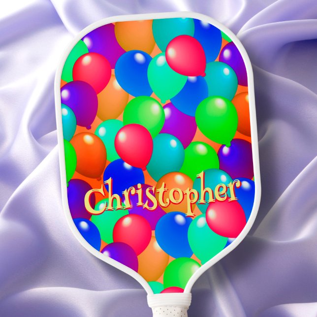 Farbenfrohe Ballon Spaß Niedliche Typografie Indiv Pickleball Schläger (Von Creator hochgeladen)
