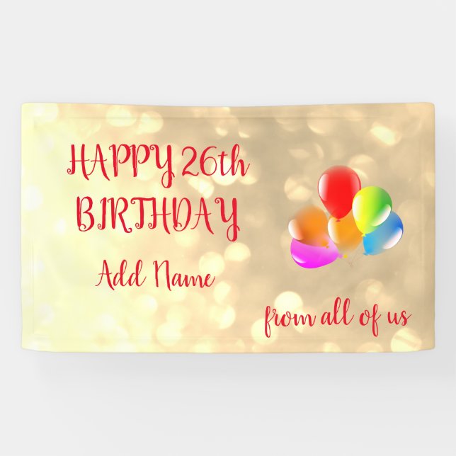 Farbenfrohe Ballondesign Happy 26. Geburtstag Banner (Horizontal)