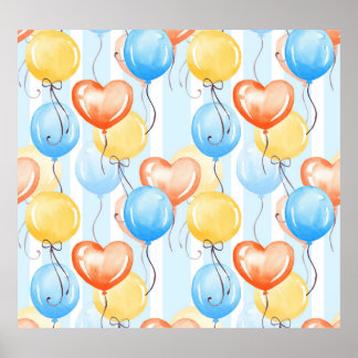 Farbenfrohe Ballons: Aquarellfarbenes, nahtloses M Poster