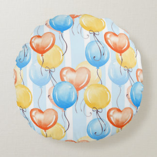 Farbenfrohe Ballons: Aquarellfarbenes, nahtloses M Rundes Kissen