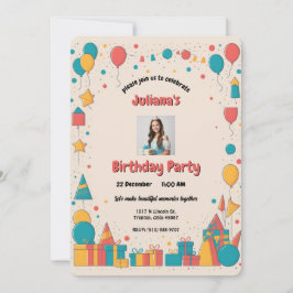 Farbenfrohe Ballons und Geschenke zum Personalisie Einladung