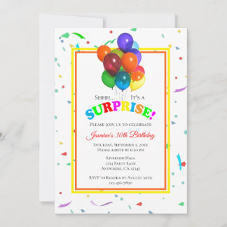 Farbenfrohe Balloons & Confetti | Überraschendes P Einladung