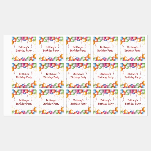 Farbenfrohe Balloons Design Labels Etiketten (Blatt)