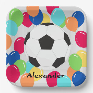Farbenfrohe Balloons Fußball Spaß Papier Teller