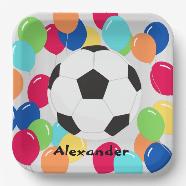 Farbenfrohe Balloons Fußball Spaß Papier Teller (Vorderseite)