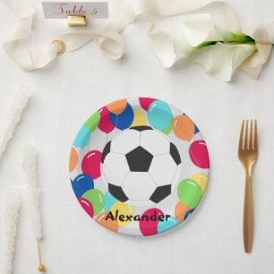 Farbenfrohe Balloons Fußball Spaß Papier Teller