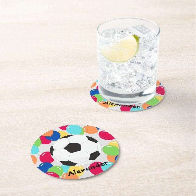 Farbenfrohe Balloons Fußballvergnügen Napkins Runder Pappuntersetzer (Vor Ort)