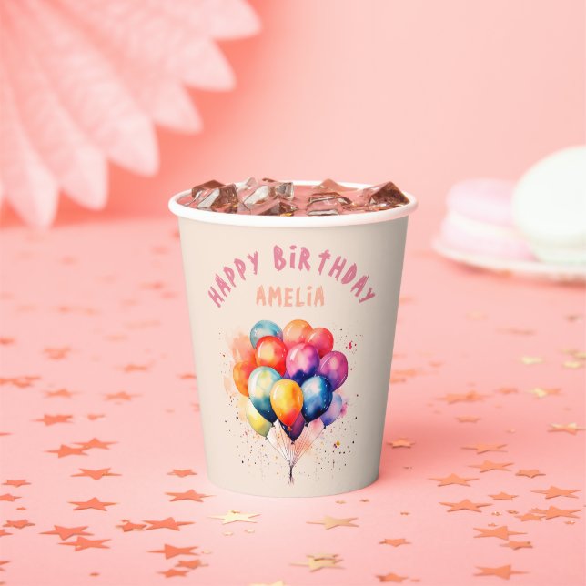 Farbenfrohe Balloons Kinder Happy Birthday Party Pappbecher (Insitu)