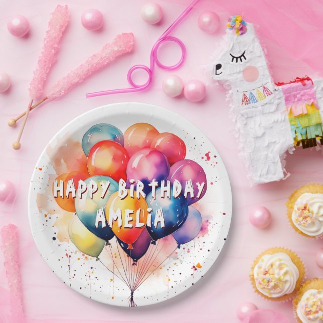 Farbenfrohe Balloons Kinder Happy Birthday Party Pappteller (Party)