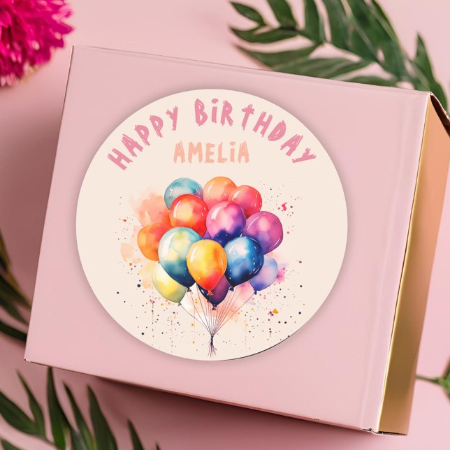 Farbenfrohe Balloons Kinder Happy Birthday Party Runder Aufkleber (Von Creator hochgeladen)