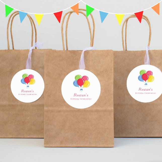 Farbenfrohe Balloons Personalisiert Girls Geburtst Runder Aufkleber (Von Creator hochgeladen)