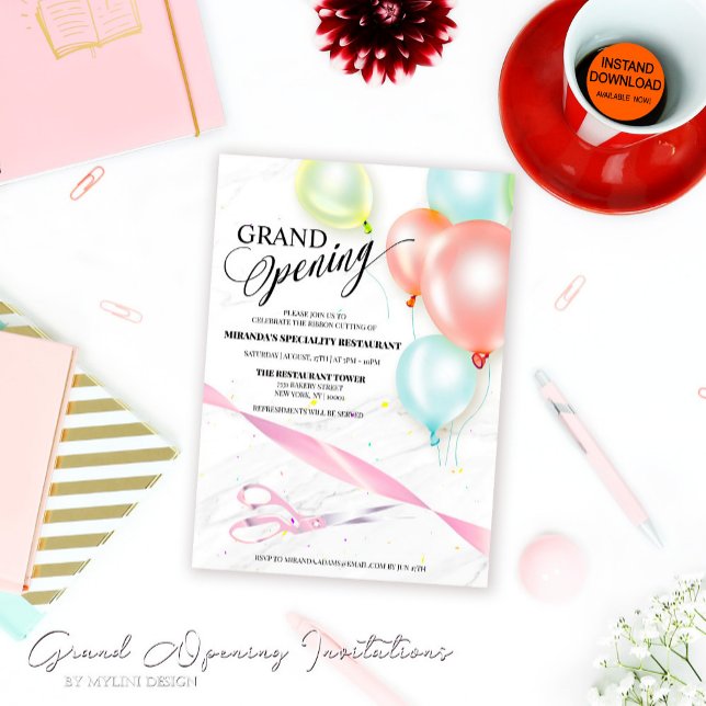 Farbenfrohe Balloons Ribbon Cutting Grand Opening Einladung (Von Creator hochgeladen)