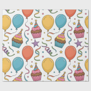 Farbenfrohe Balloons und Cupcakes Party Muster Geschenkpapier