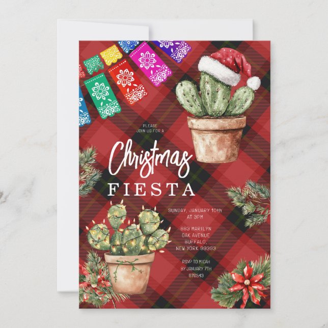 Farbenfrohe Banner mexikanische Kaktus Weihnachtsf Einladung (Vorderseite)
