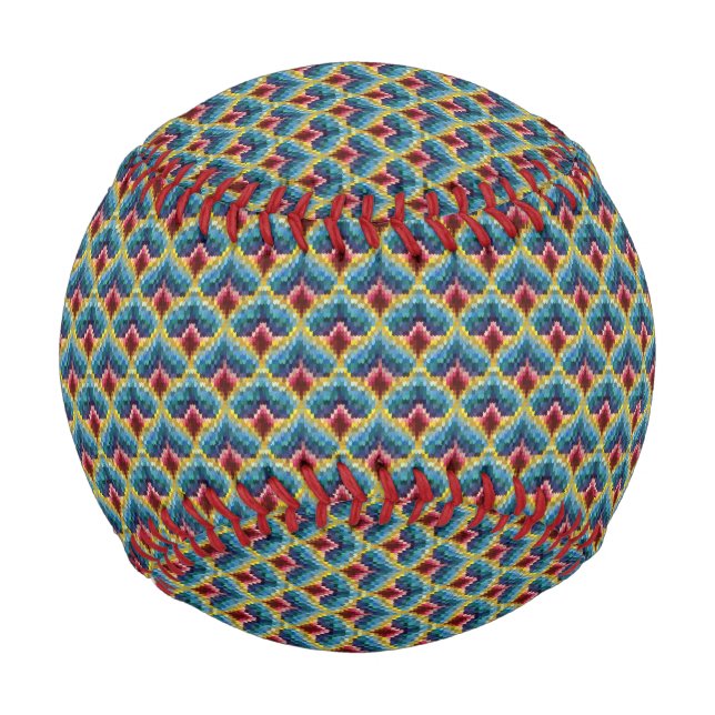 Farbenfrohe Bargello Stickerei Boho Chic Muster Baseball (Vorderseite)