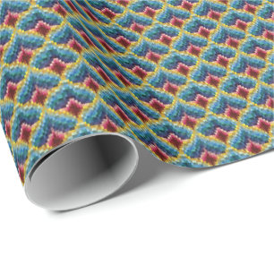 Farbenfrohe Bargello Stickerei Boho Chic Muster Geschenkpapier