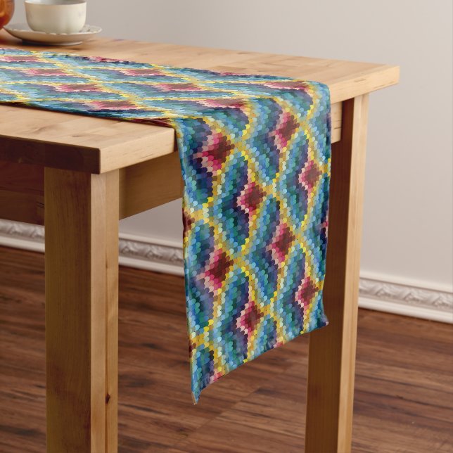 Farbenfrohe Bargello Stickerei Boho Chic Muster Kurzer Tischläufer (Beispiel)