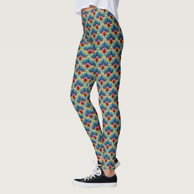 Farbenfrohe Bargello Stickerei Boho Chic Muster Leggings (Links)