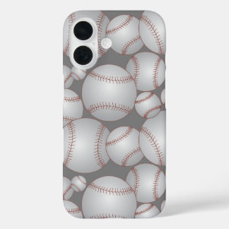 Farbenfrohe Baseballs Muster Grau iPhone 16 Hülle