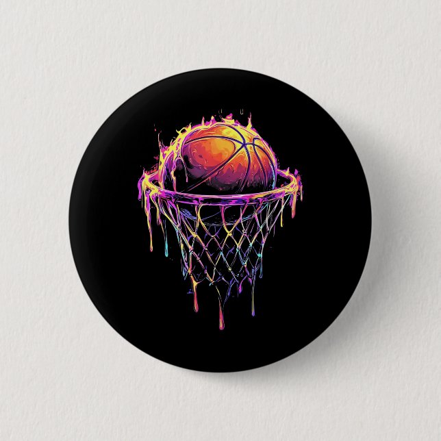 Farbenfrohe Basketball-Drilling Color Splash Hoop  Button (Vorderseite)