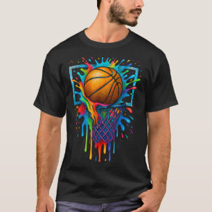 Farbenfrohe Basketball Farbe Splash Hoop Netz Slam T-Shirt