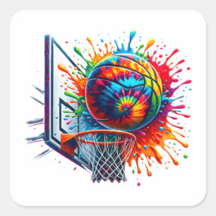 Farbenfrohe Basketball-Gefärbte Krawatte - Farbpal Quadratischer Aufkleber