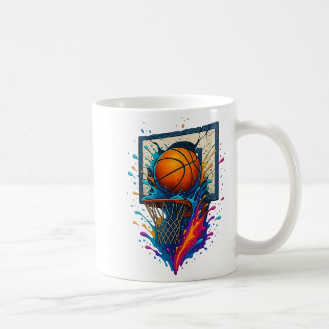 Farbenfrohe Basketball Slam Dunk Splash Hoop Backb Kaffeetasse (Rechts)