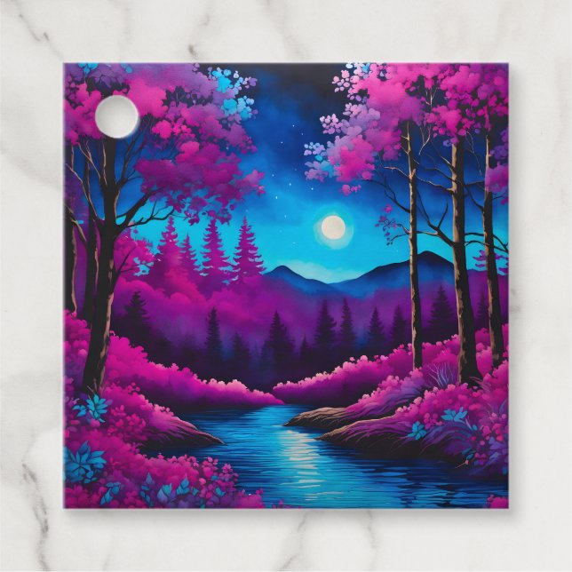 Farbenfrohe Batik Forest Art Geschenketiketts Geschenkanhänger (Vorderseite)