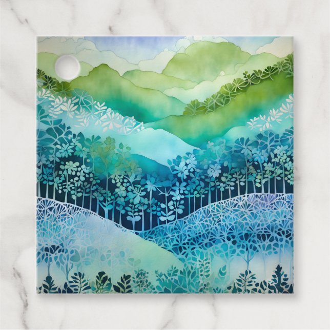 Farbenfrohe Batik Forest Art Geschenketiketts Geschenkanhänger (Vorderseite)