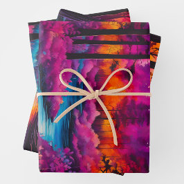 Farbenfrohe Batik Forest Art Wrapping Paper Shees Geschenkpapier Set