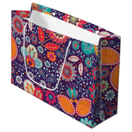Farbenfrohe Batik-Illustration Natur Blumenmuster Große Geschenktüte